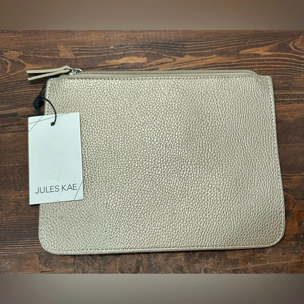 Jules Kae Metallic Gold Zipper Pouch‎ Bag Clutch
